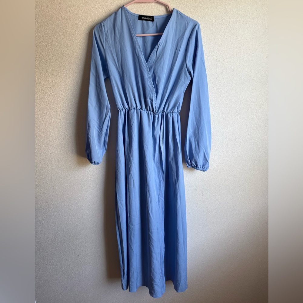 Olivia Mark Sky Blue Flowy Maxi Cover-Up Dress